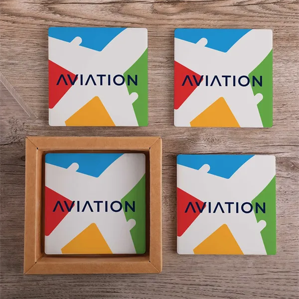 Square Ceramic 4 Pc. Coaster Set In Box