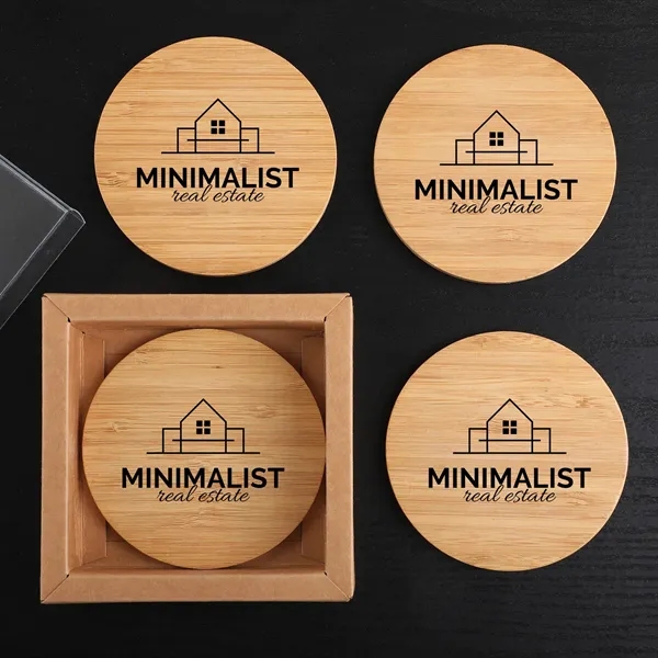 Round Bamboo 4 Pc. Coaster Set In Box - Round Bamboo 4 Pc. Coaster Set In Box - Image 0 of 3