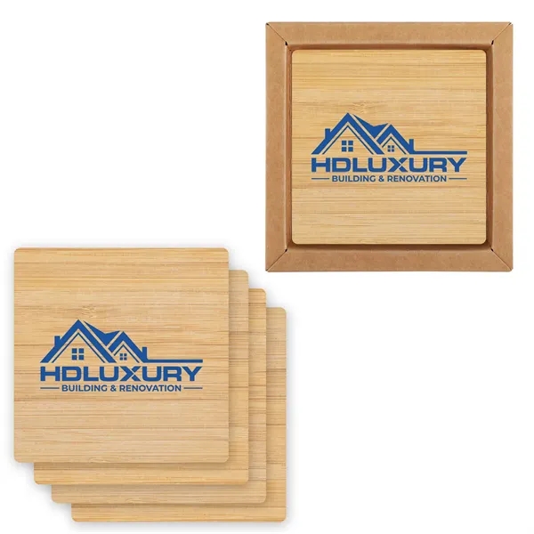 Square Bamboo 4 Pc. Coaster Set In Box - Square Bamboo 4 Pc. Coaster Set In Box - Image 3 of 3
