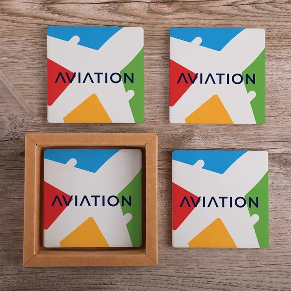 Custom Square Ceramic 4 Pc. Coaster Set In Box