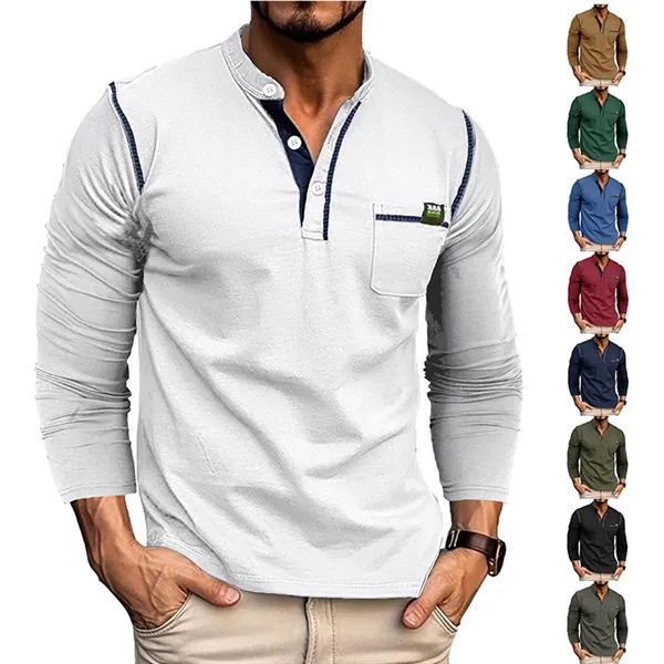Men's Henley Shirts Long Sleeve - Men's Henley Shirts Long Sleeve - Image 1 of 11