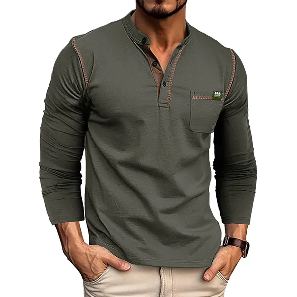 Men's Henley Shirts Long Sleeve - Men's Henley Shirts Long Sleeve - Image 3 of 11