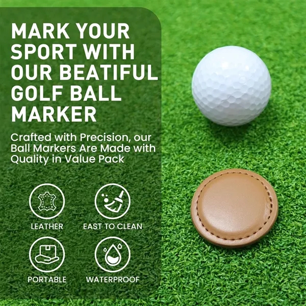Durable Compact  Magnetic PU Leather Round Golf Ball Marker - Durable Compact  Magnetic PU Leather Round Golf Ball Marker - Image 1 of 9