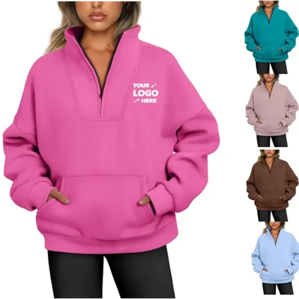 Women's Half Zip Pullover Quarter OversizedSweatshirts - Women's Half Zip Pullover Quarter OversizedSweatshirts - Image 0 of 4