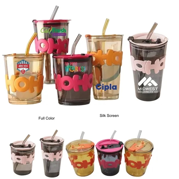 12/13.5/15 oz Glass Tumbler with Straw & Dual Drink Lid - 12/13.5/15 oz Glass Tumbler with Straw & Dual Drink Lid - Image 0 of 10