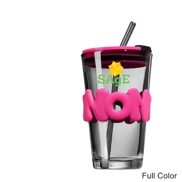 12/13.5/15 oz Glass Tumbler with Straw & Dual Drink Lid - 12/13.5/15 oz Glass Tumbler with Straw & Dual Drink Lid - Image 3 of 10