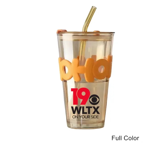 12/13.5/15 oz Glass Tumbler with Straw & Dual Drink Lid - 12/13.5/15 oz Glass Tumbler with Straw & Dual Drink Lid - Image 4 of 10