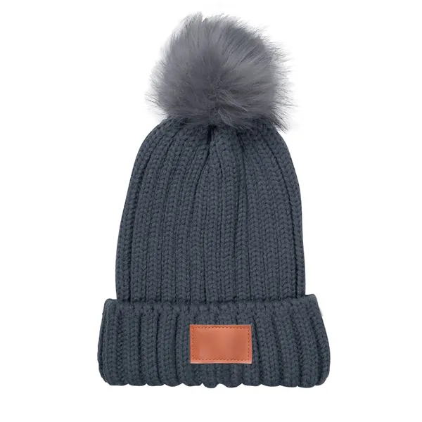 Leeman Knit Beanie With Fur Pom Pom - Leeman Knit Beanie With Fur Pom Pom - Image 4 of 7
