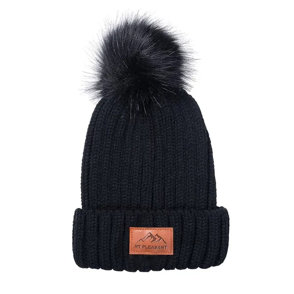 Leeman Knit Beanie With Fur Pom Pom - Leeman Knit Beanie With Fur Pom Pom - Image 6 of 7