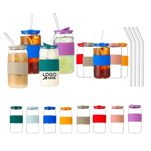 16 Oz Glass Mason Straw Cup With Lid - 16 Oz Glass Mason Straw Cup With Lid - Image 0 of 2