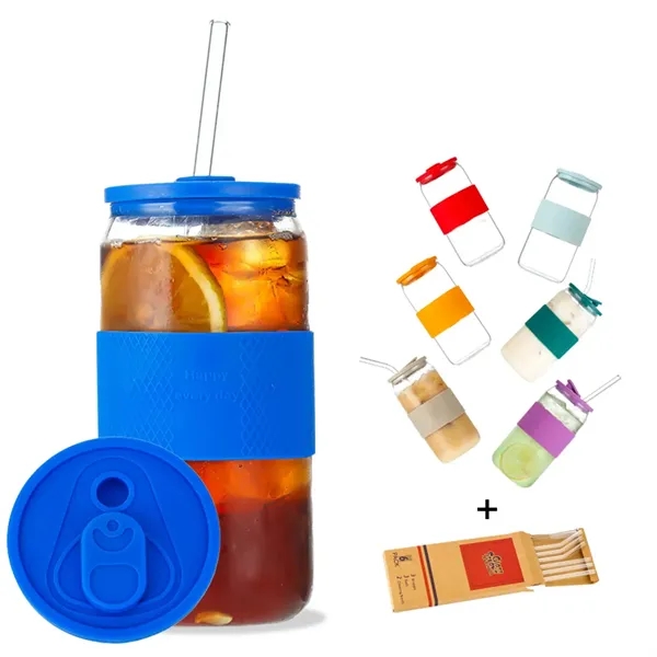 16 Oz Glass Mason Straw Cup With Lid - 16 Oz Glass Mason Straw Cup With Lid - Image 1 of 2