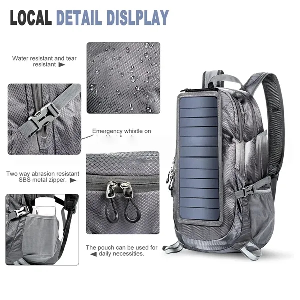 Solar Backpack USB Charging Hiking Daypack Travel Laptop Bag - Solar Backpack USB Charging Hiking Daypack Travel Laptop Bag - Image 2 of 7