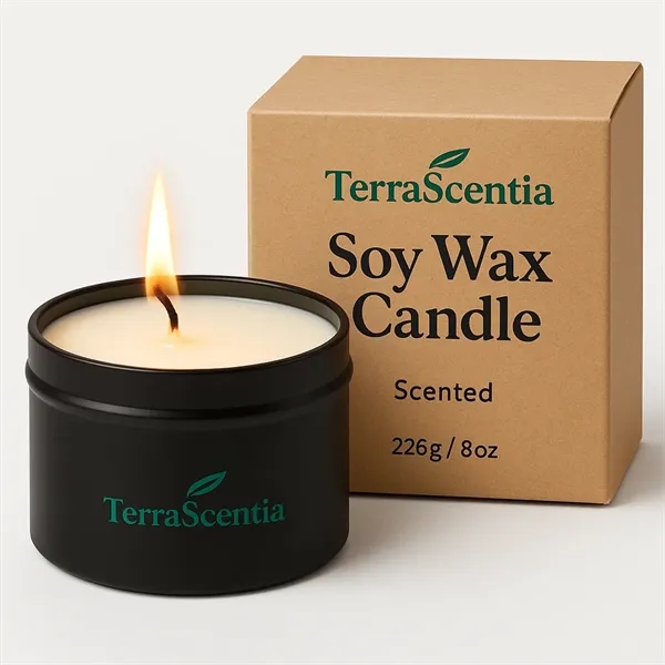 Scented Soy Wax 8oz Candle with Tin and Gift Box - Scented Soy Wax 8oz Candle with Tin and Gift Box - Image 0 of 5