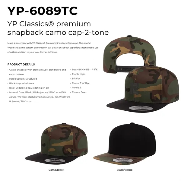 Yupoong 6089TC YP Classics Premium Snapback 2-Tone Camo Hat - Yupoong 6089TC YP Classics Premium Snapback 2-Tone Camo Hat - Image 1 of 5