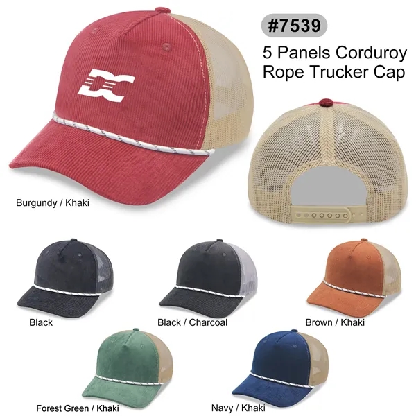 Corduroy 5 Panels Trucker Cap w/Rope - Corduroy 5 Panels Trucker Cap w/Rope - Image 0 of 7