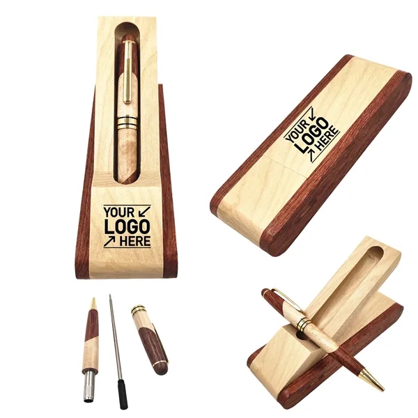 Natural Wood Ballpoint Pen With Base - Natural Wood Ballpoint Pen With Base - Image 0 of 5