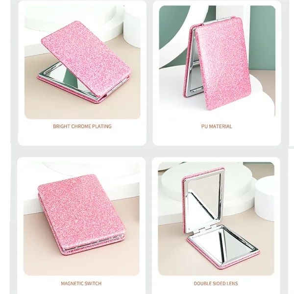 Glitter PU Leather Compact Mirror - Glitter PU Leather Compact Mirror - Image 2 of 3