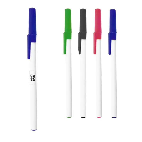White Plastic Barrel Stick Pen - White Plastic Barrel Stick Pen - Image 0 of 8