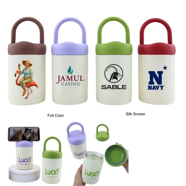 16 oz Portable Glass Cup with Handle & Phone Stand Lid - 16 oz Portable Glass Cup with Handle & Phone Stand Lid - Image 0 of 10