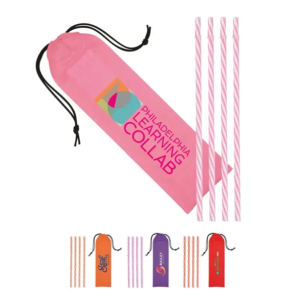 Reusable Straws in Full Color Drawstring Pouch - Reusable Straws in Full Color Drawstring Pouch - Image 0 of 4