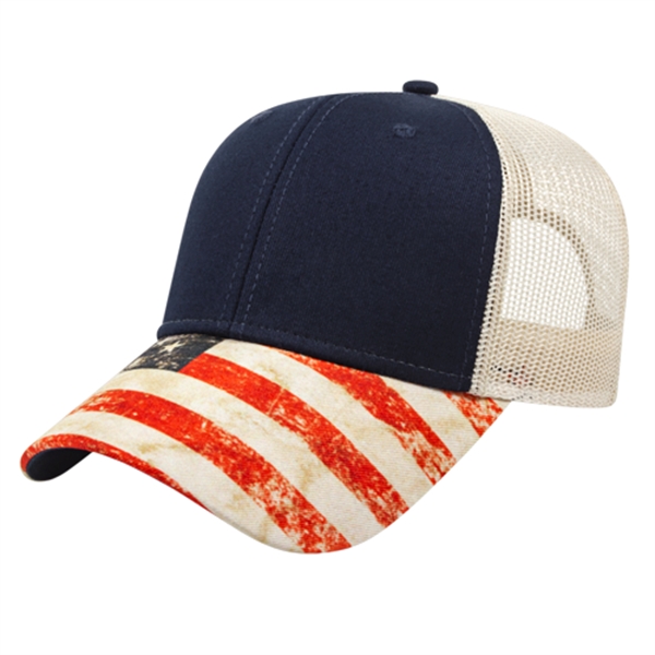 Sublimated Flag Visor Trucker Mesh Back Cap - Sublimated Flag Visor Trucker Mesh Back Cap - Image 1 of 2