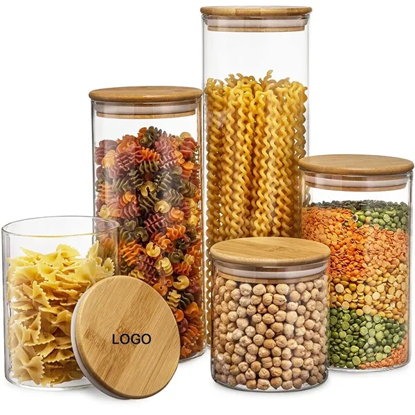 Glass Jars with Sustainable Bamboo Lids 3.35" Dia - Glass Jars with Sustainable Bamboo Lids 3.35" Dia - Image 0 of 4