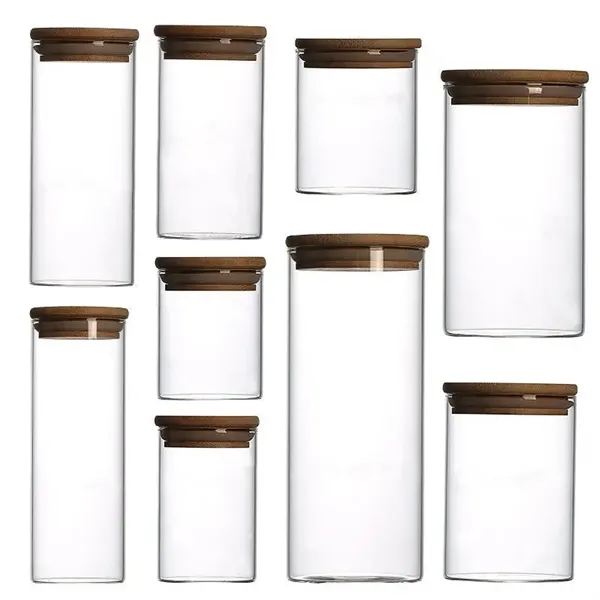 Glass Jars with Sustainable Bamboo Lids 3.35" Dia - Glass Jars with Sustainable Bamboo Lids 3.35" Dia - Image 1 of 4