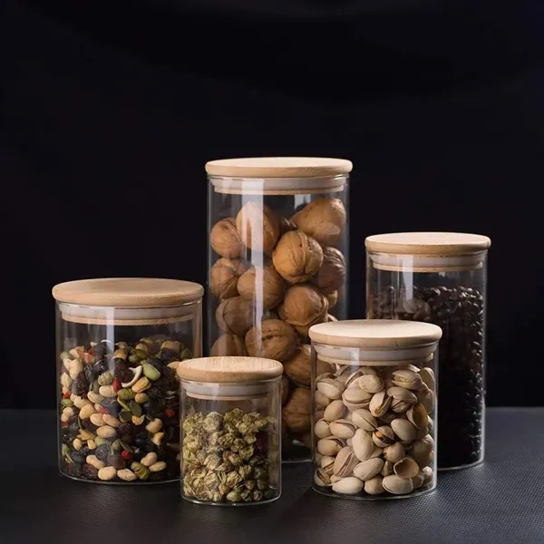 Glass Jars with Sustainable Bamboo Lids 4" Dia - Glass Jars with Sustainable Bamboo Lids 4" Dia - Image 0 of 4