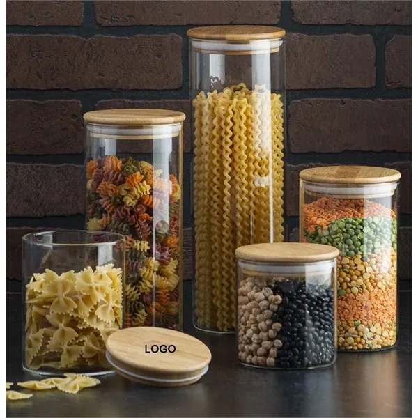 Glass Jars with Sustainable Bamboo Lids 4" Dia - Glass Jars with Sustainable Bamboo Lids 4" Dia - Image 2 of 4