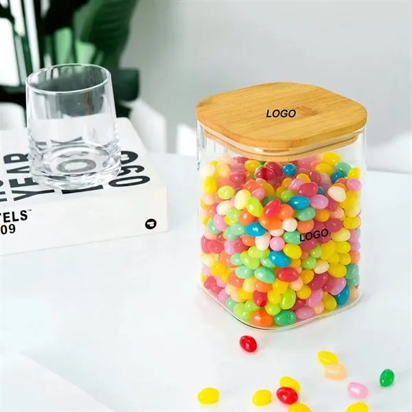 Square Glass Jars with 4" Dia Sustainable Bamboo Lids - Square Glass Jars with 4" Dia Sustainable Bamboo Lids - Image 1 of 2