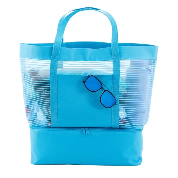 2 in 1 Striped Mesh Beach Bag Cooler - 2 in 1 Striped Mesh Beach Bag Cooler - Image 2 of 4