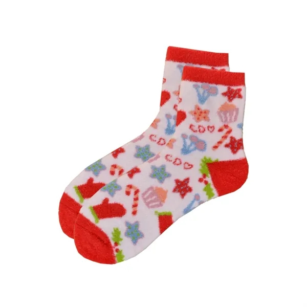 Custom Knit Plush Fuzzy Quarter Crew Socks - Custom Knit Plush Fuzzy Quarter Crew Socks - Image 4 of 5