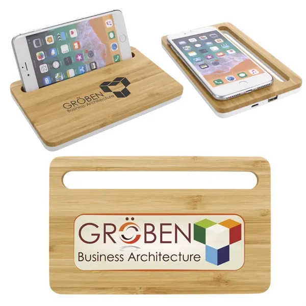 Bamboo Wireless Charging Pad with Phone Stand - Bamboo Wireless Charging Pad with Phone Stand - Image 0 of 4