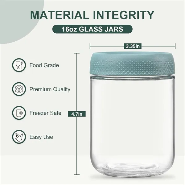 16 oz Overnight Oats Containers with Lids Glass jars - 16 oz Overnight Oats Containers with Lids Glass jars - Image 1 of 5