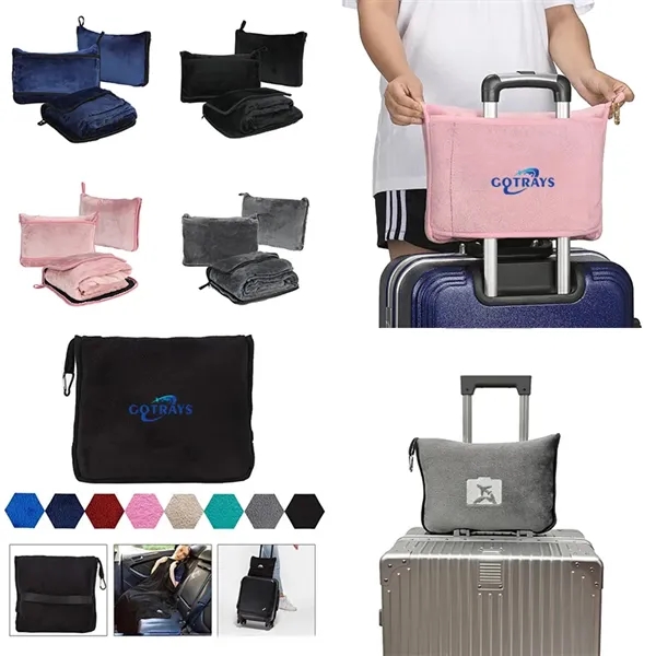 2-in-1 Airplane Travel Blanket Car Pillow Combo Set W/ Strap - 2-in-1 Airplane Travel Blanket Car Pillow Combo Set W/ Strap - Image 0 of 0