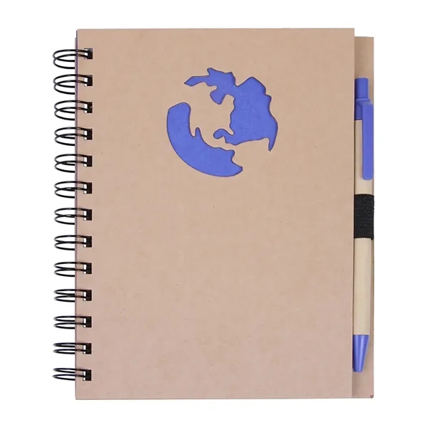 Globe Die Cut Spiral Notebook & Pen 5.875" x 7" - Globe Die Cut Spiral Notebook & Pen 5.875" x 7" - Image 2 of 2
