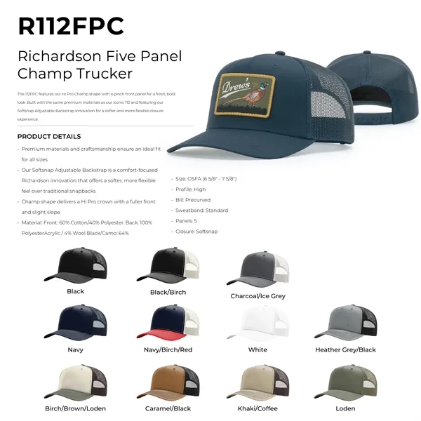 Richardson 112FPC Champ Trucker Hat w/Patch or Embroidery - Richardson 112FPC Champ Trucker Hat w/Patch or Embroidery - Image 1 of 28