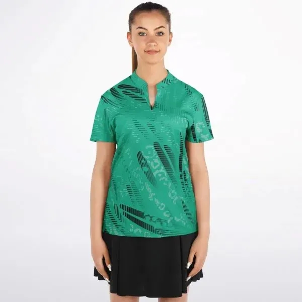 Women's Stand Up Collar Polo Shirt- All Over Print - Women's Stand Up Collar Polo Shirt- All Over Print - Image 0 of 3