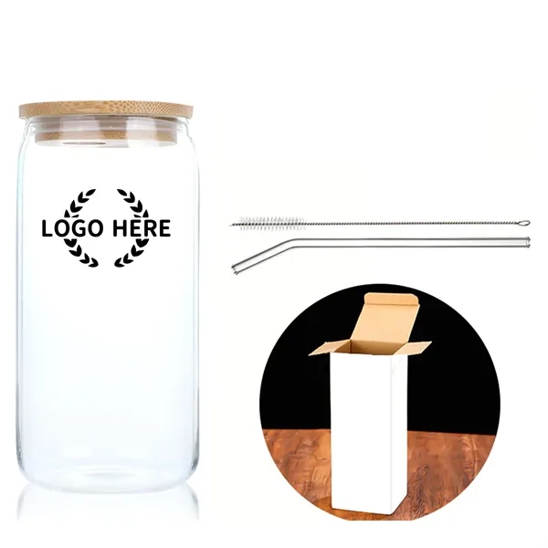 Sustainable Bamboo Lid Drinking Glasses with Glass Straw - Sustainable Bamboo Lid Drinking Glasses with Glass Straw - Image 0 of 1