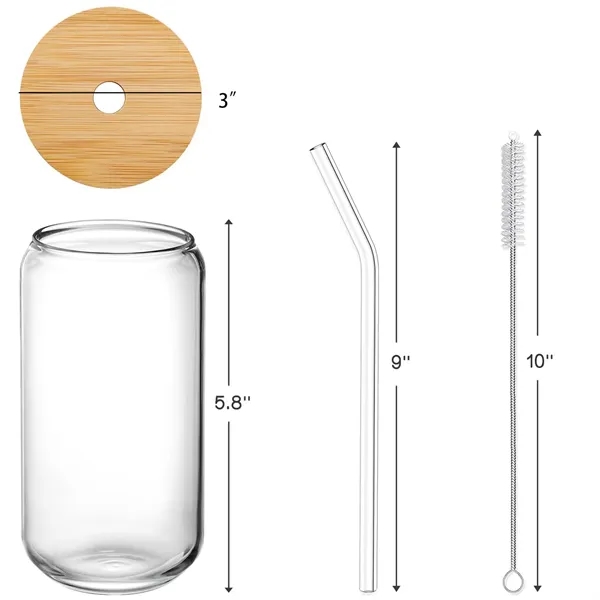 Sustainable Bamboo Lid Drinking Glasses with Glass Straw - Sustainable Bamboo Lid Drinking Glasses with Glass Straw - Image 1 of 1