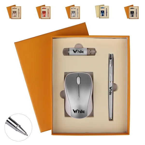3 in 1 Gift Set W/Sign Pen, USB Drive,Wireless Mouse - 3 in 1 Gift Set W/Sign Pen, USB Drive,Wireless Mouse - Image 0 of 2