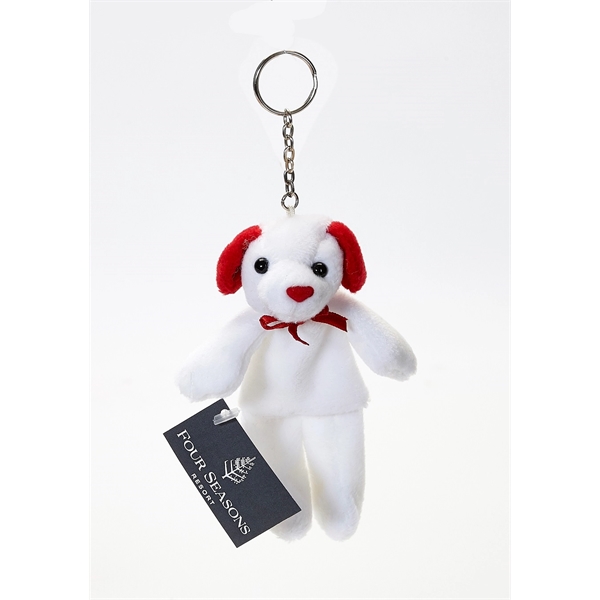 Stuffed Animal Keychain - Dog With Red Trim, White