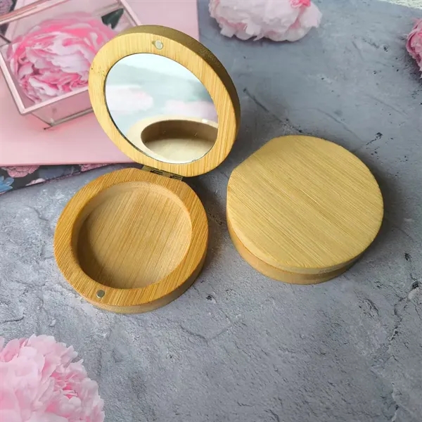 Foldable HD Glass Magnetic Compact Round Bamboo Mirror - Foldable HD Glass Magnetic Compact Round Bamboo Mirror - Image 1 of 5