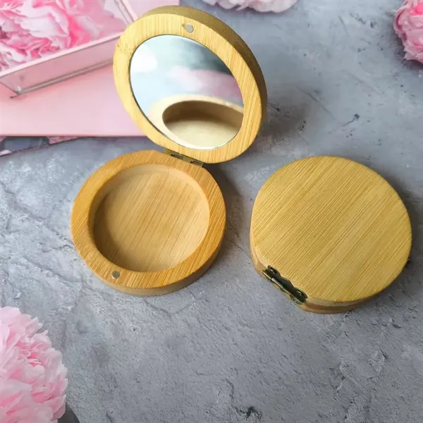 Foldable HD Glass Magnetic Compact Round Bamboo Mirror - Foldable HD Glass Magnetic Compact Round Bamboo Mirror - Image 4 of 5