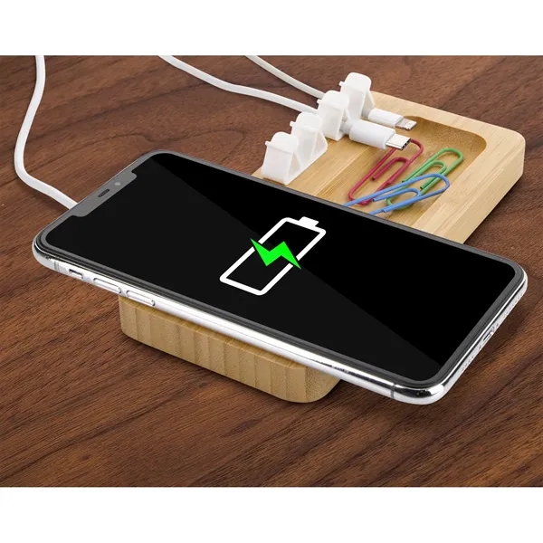 Bamboo 10W Wireless Charging Pad with Cable Organizer - Bamboo 10W Wireless Charging Pad with Cable Organizer - Image 9 of 13