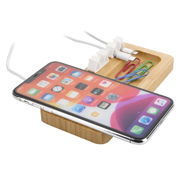 Bamboo 10W Wireless Charging Pad with Cable Organizer - Bamboo 10W Wireless Charging Pad with Cable Organizer - Image 10 of 13