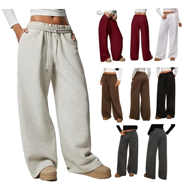 Women's High-Waisted Fleece-Lined Wide-Leg Joggers - Women's High-Waisted Fleece-Lined Wide-Leg Joggers - Image 0 of 5