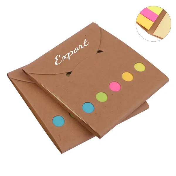 Mini Kraft Paper Cover Sticky Note Memo Pad W/ Color Sticker