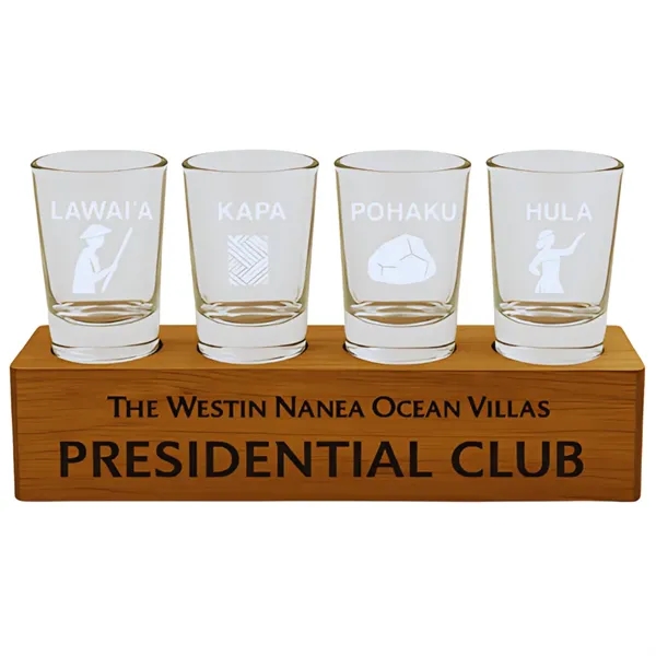 4 Shot Glass Set with Wooden Stand - 4 Shot Glass Set with Wooden Stand - Image 0 of 2