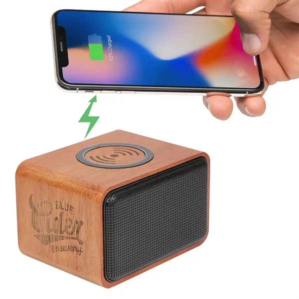 Wood Bluetooth Speaker with Wireless Charging Pad - Wood Bluetooth Speaker with Wireless Charging Pad - Image 3 of 13